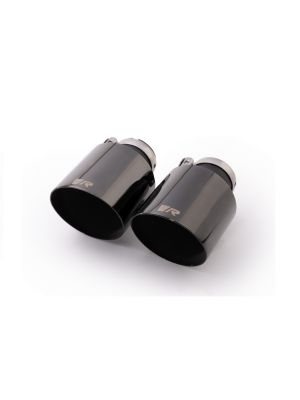 Stainless steel tail pipe set 2 tail pipes Ø 102 mm angled (shorter length 145 mm), straight cut, Black Chrome, with adjustable spherical clamp connection